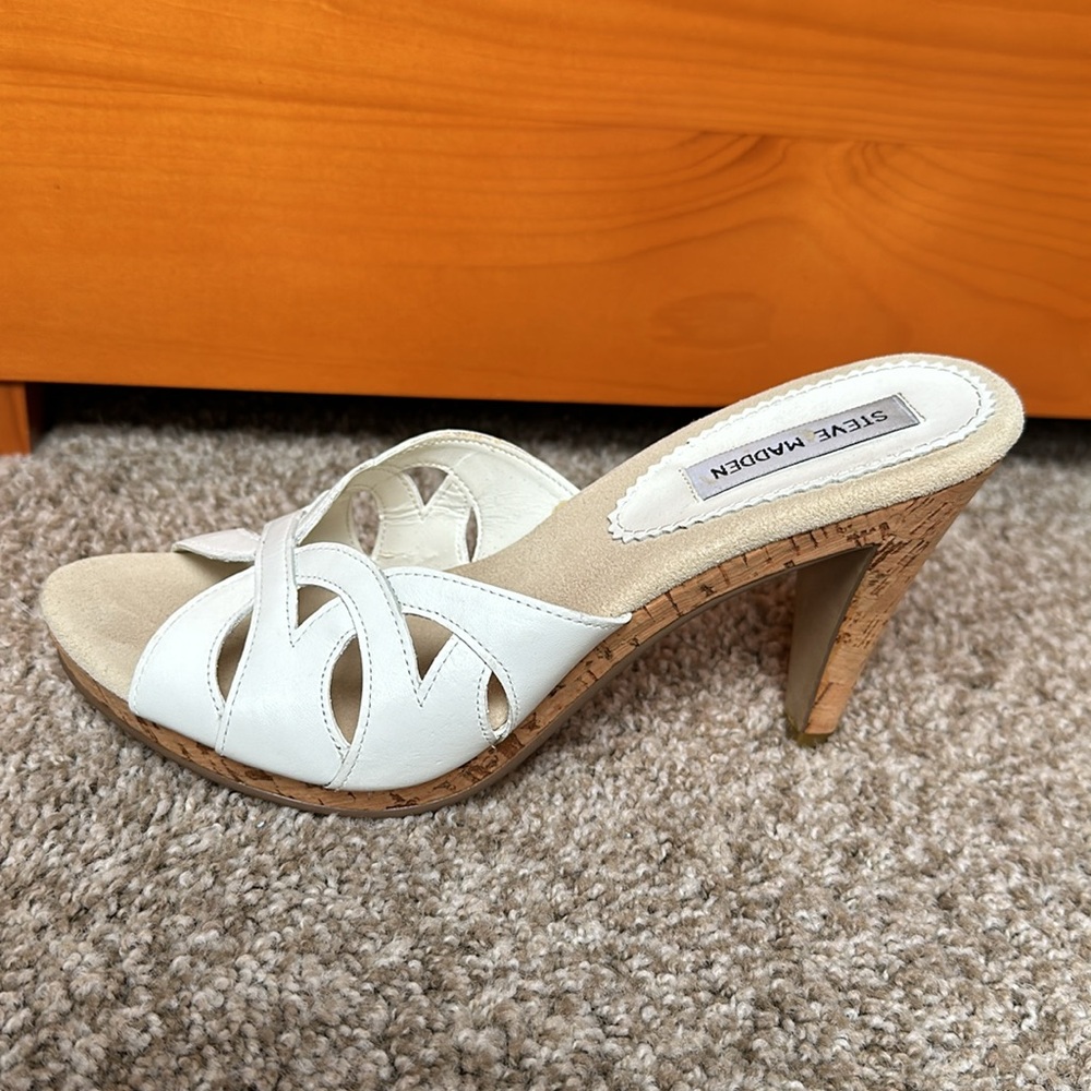 NWB Steve Madden Y2K vintage white leather slip on heels - Picture 5 of 11